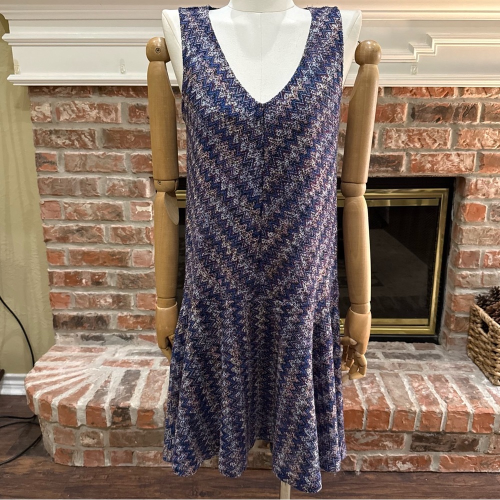 Anthropologie Maeve Blue and Cream Chevron Mini Dress / XS / EUC